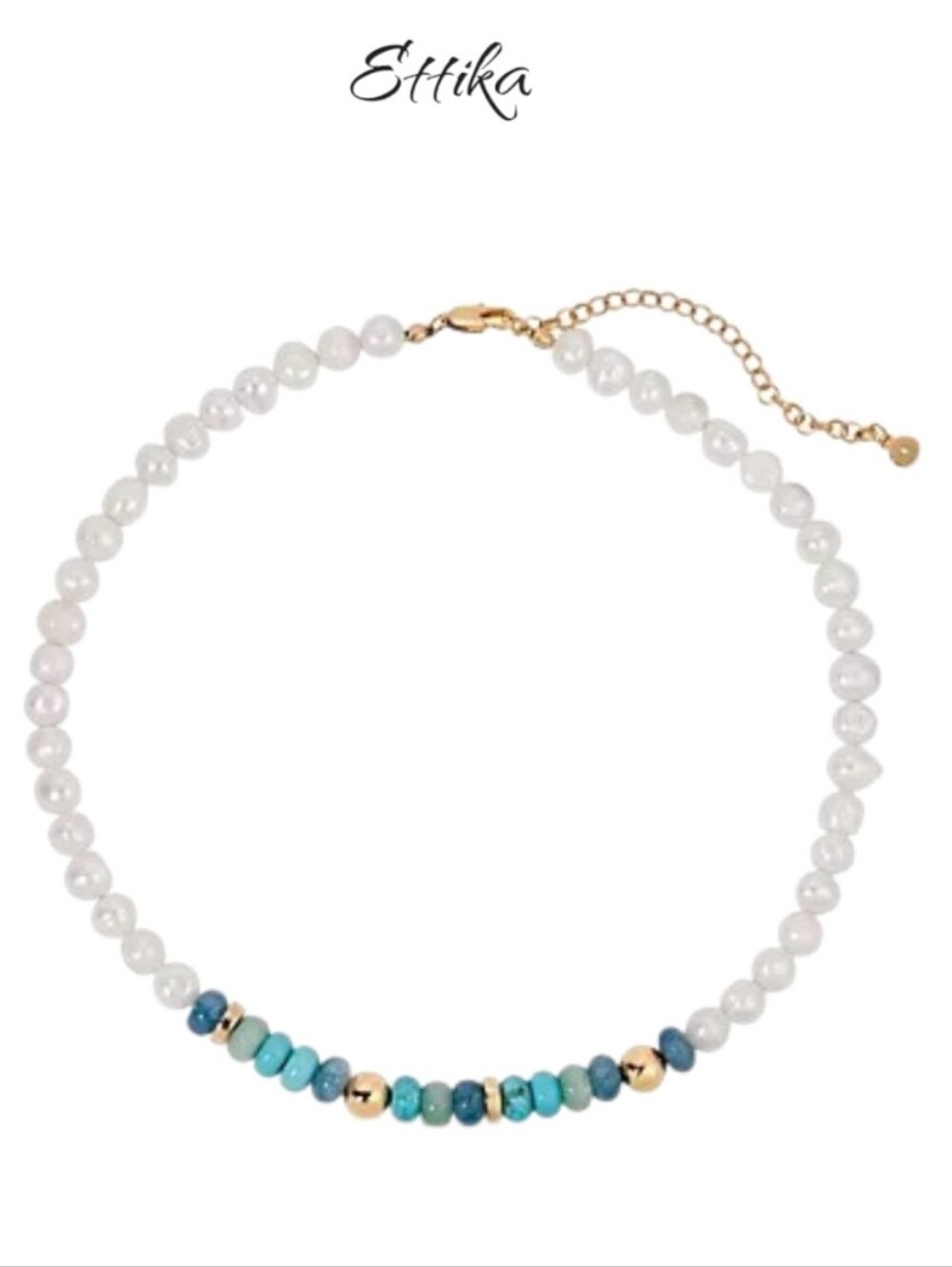 Ettika Beach Day Pearl Turquoise Gold Strand Necklace NWT